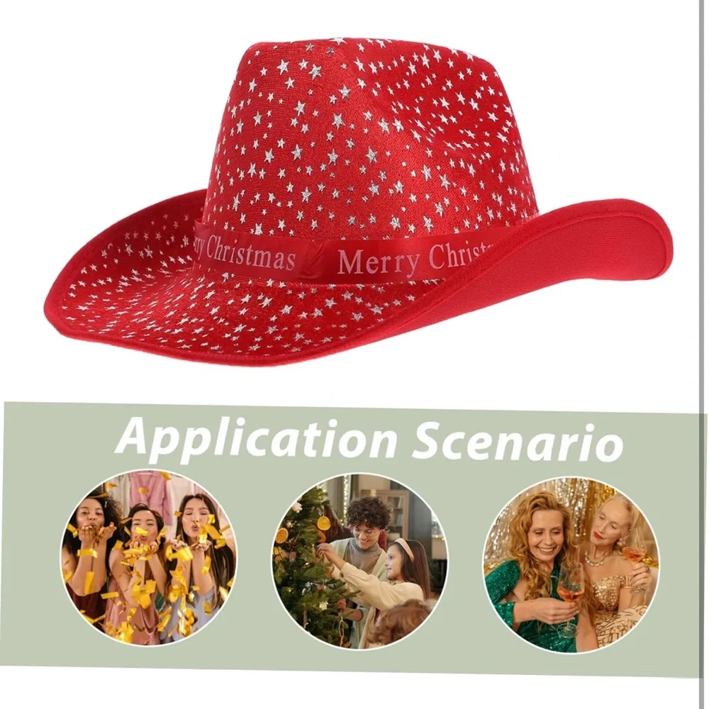 2 PCS Festive Red Christmas Party Hat Cowboy Hat Western